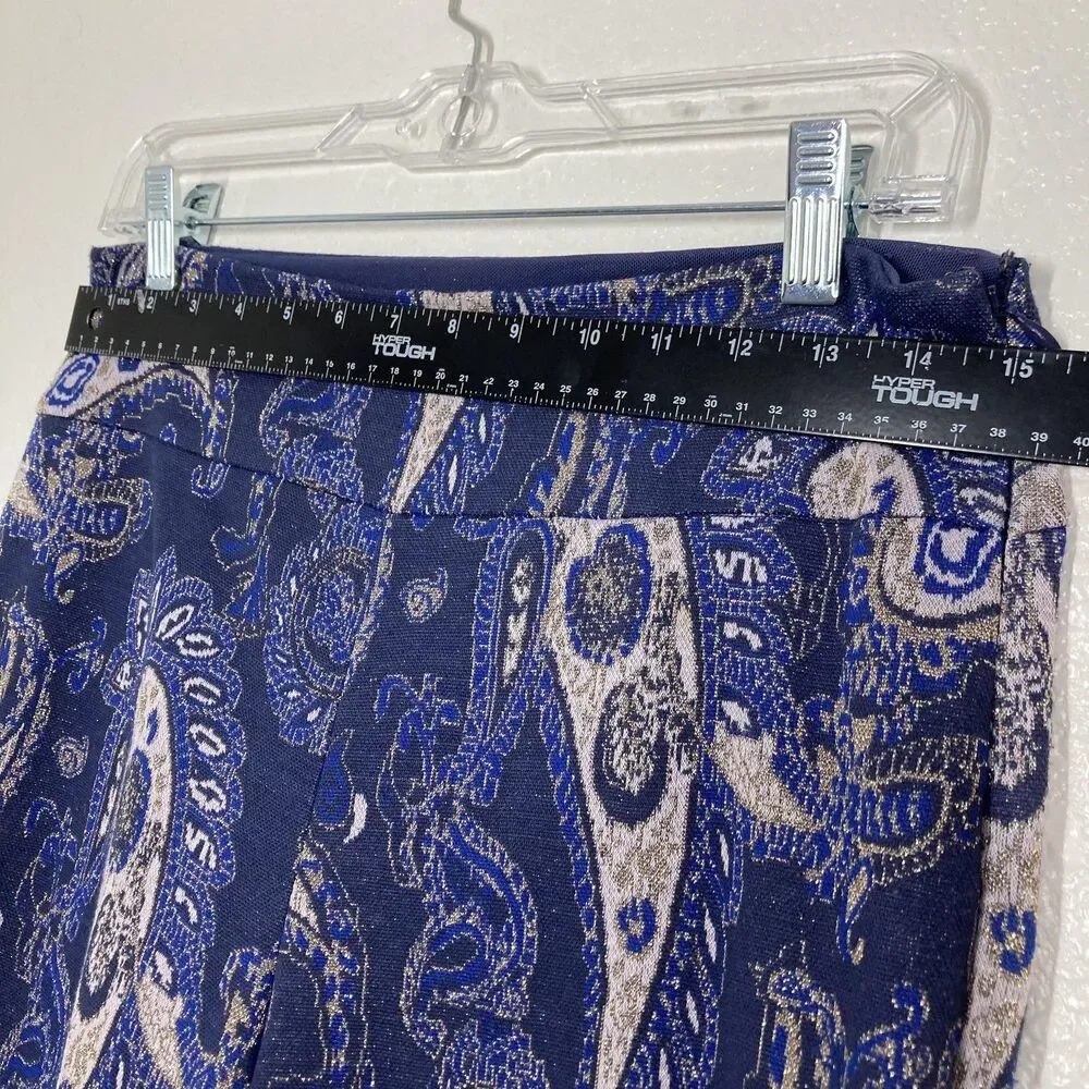 Maeve Maria Pants Womens 6 Blue Paisley Metallic Flare Anthropologie